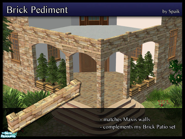 Sims 2 — Brick Pediment 11 by Spaik — Low moulding, matching Maxis walls, made to complement my Brick Patio set. Perfect