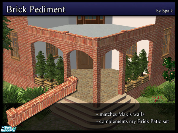 Sims 2 — Brick Pediment 00 by Spaik — Low moulding, matching Maxis walls, made to complement my Brick Patio set. Perfect