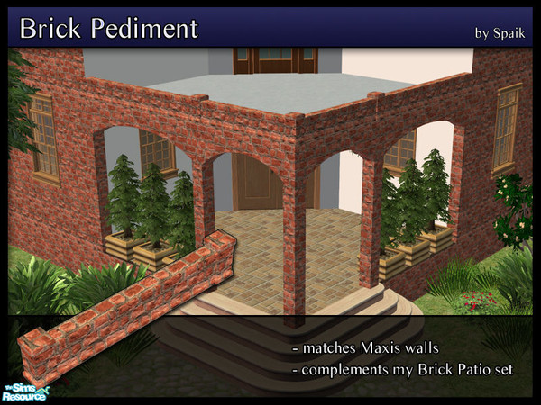 Sims 2 — Brick Pediment 09 by Spaik — Low moulding, matching Maxis walls, made to complement my Brick Patio set. Perfect