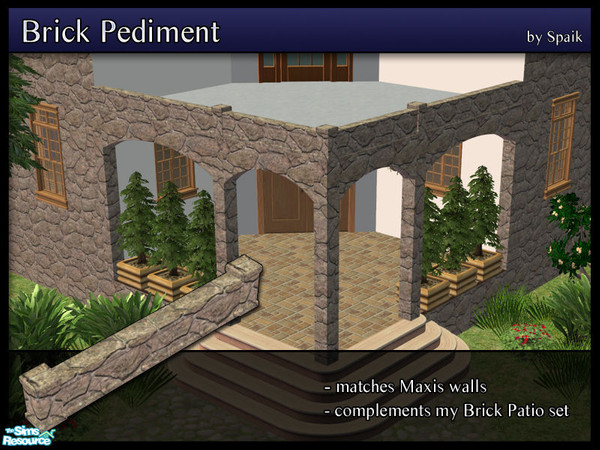 Sims 2 — Brick Pediment 07 by Spaik — Low moulding, matching Maxis walls, made to complement my Brick Patio set. Perfect
