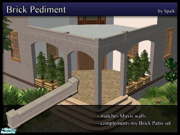 Sims 2 — Brick Pediment 01 by Spaik — Low moulding, matching Maxis walls, made to complement my Brick Patio set. Perfect