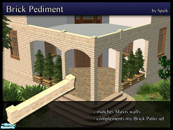 Sims 2 — Brick Pediment 05 by Spaik — Low moulding, matching Maxis walls, made to complement my Brick Patio set. Perfect