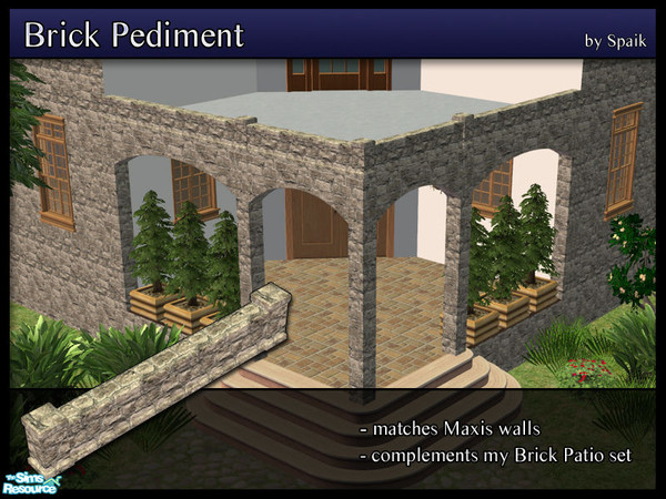 Sims 2 — Brick Pediment 08 by Spaik — Low moulding, matching Maxis walls, made to complement my Brick Patio set. Perfect