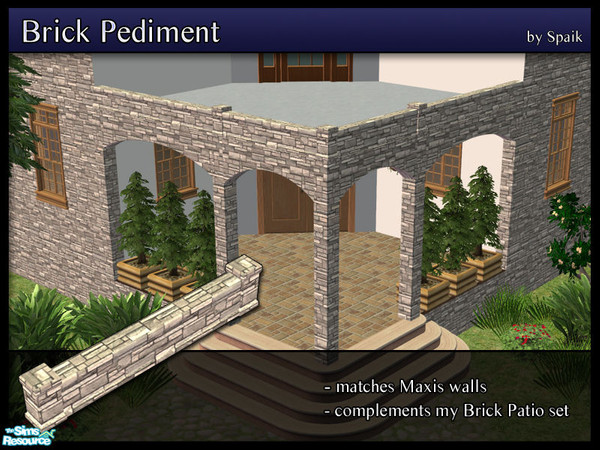 Sims 2 — Brick Pediment 02 by Spaik — Low moulding, matching Maxis walls, made to complement my Brick Patio set. Perfect