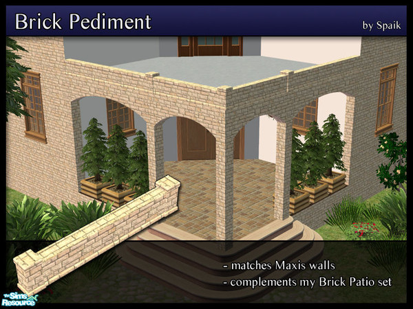 Sims 2 — Brick Pediment 10 by Spaik — Low moulding, matching Maxis walls, made to complement my Brick Patio set. Perfect