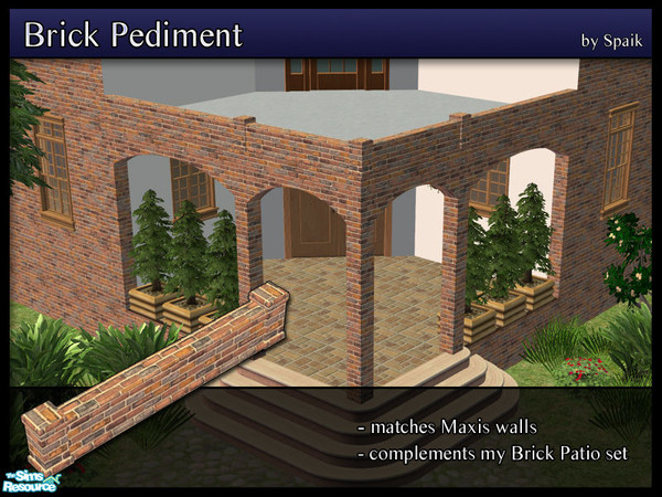 Sims 2 — Brick Pediment 06 by Spaik — Low moulding, matching Maxis walls, made to complement my Brick Patio set. Perfect