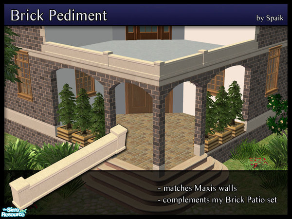 Sims 2 — Brick Pediment 03 by Spaik — Low moulding, matching Maxis walls, made to complement my Brick Patio set. Perfect