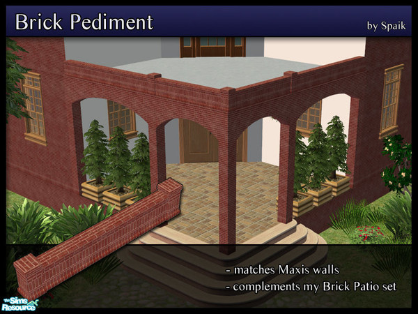 Sims 2 — Brick Pediment 04 by Spaik — Low moulding, matching Maxis walls, made to complement my Brick Patio set. Perfect