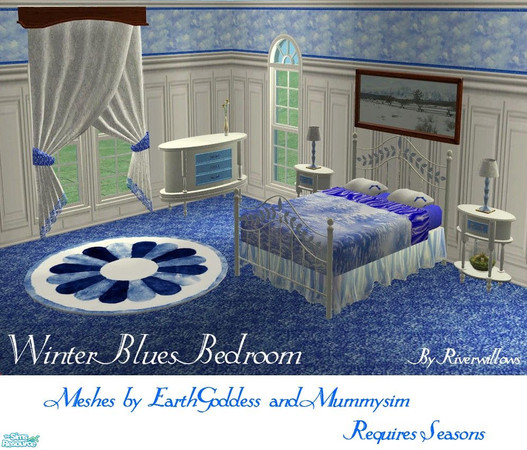 Sims 2 — Winter Blues Bedrooom by Riverwillows — Pretty bedroom in soft, wintery blues. Meshes by Mummysim of SimsDevine,