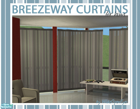 Sims 2 — Breezeway For Him - Grey by wideopeneyes — A set of Breezeway Curtain recolors that your bachelor Sims can