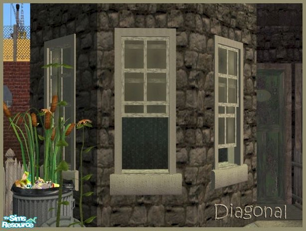 Sims 2 — Rowhouse Slum Open Window (diagonal) by Cyclonesue — A shabby window in light and dark frame colours. Ideal for