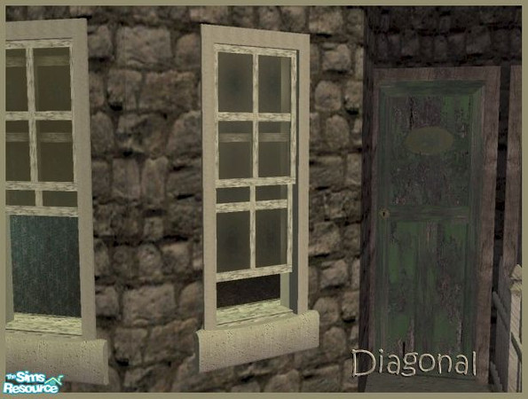 Sims 2 — Rowhouse Slum Part Open Window (Diagonal) by Cyclonesue — A shabby window in light and dark frame colours. Ideal
