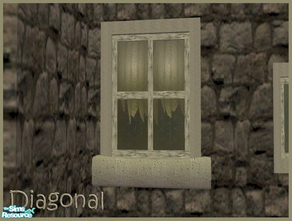 Sims 2 — Rowhouse Slum Small window with drape DIAGONAL by Cyclonesue — A shabby window in light and dark frame colours.