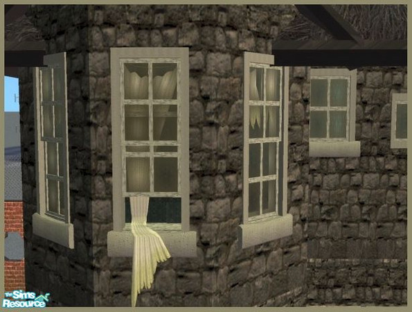 Sims 2 — Rowhouse Slum Tall open window with drape by Cyclonesue — A shabby window in light and dark frame colours. Ideal