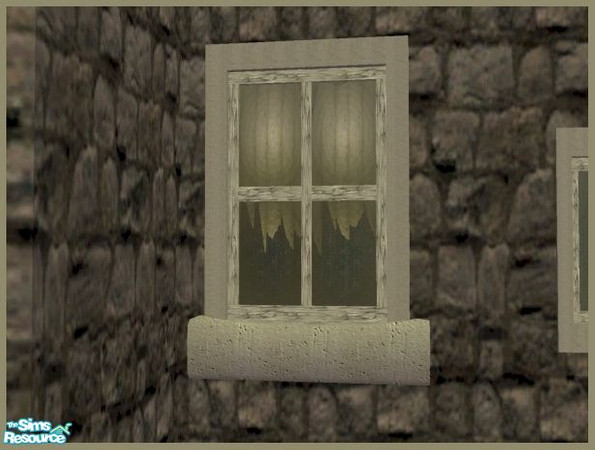 Sims 2 — Rowhouse Slum Small window with drape by Cyclonesue — A shabby window in light and dark frame colours. Ideal for