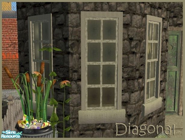 Sims 2 — Rowhouse Slum Tall closed window - Diagonal by Cyclonesue — A shabby window in light and dark frame colours.