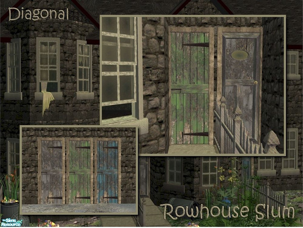 Sims 2 — Rowhouse Slum Yard Door (Diagonal) by Cyclonesue — A shabby backyard door in light and dark frame colours. Ideal
