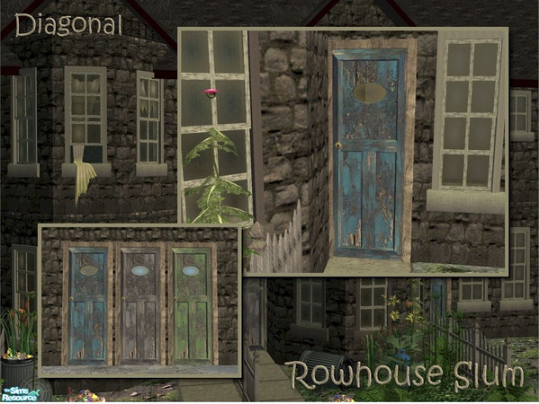 Sims 2 — Rowhouse Slum Rillington Door - DIAGONAL by Cyclonesue — A shabby window in light and dark frame colours. Ideal