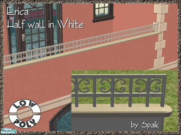 Sims 2 — Erica - Half Wall - White by Spaik — Half Wall with a wrought iron curvy rim, perfect for a porch or terrace.