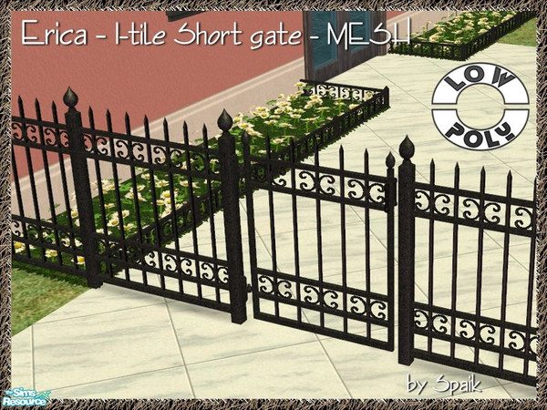 Sims 2 — Erica - 1-tile Short Gate - MESH by Spaik — Small gate, one-tile wide, in wrought iron, with curvy details. Low