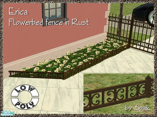 Sims 2 — Erica - Flowerbed Fence - Rust by Spaik — Flowerbed fence in wrought iron, with curvy details. Can be walked