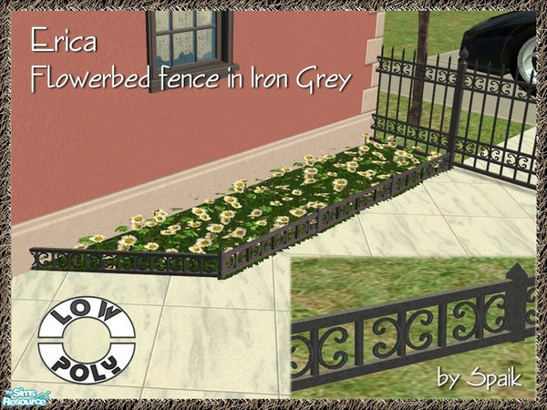 Sims 2 — Erica - Flowerbed Fence - Iron Grey by Spaik — Flowerbed fence in wrought iron, with curvy details. Can be