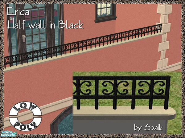 Sims 2 — Erica - Half Wall - Black by Spaik — Half Wall with a wrought iron curvy rim, perfect for a porch or terrace.