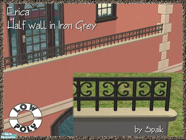 Sims 2 — Erica - Half Wall - Iron Grey by Spaik — Half Wall with a wrought iron curvy rim, perfect for a porch or
