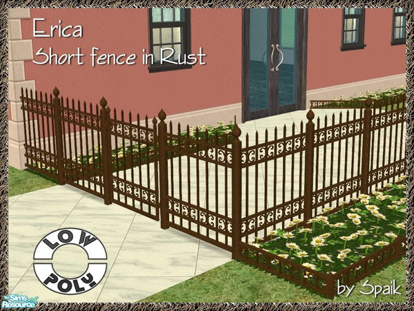 Sims 2 — Erica - Short Fence - Rust by Spaik — Fence in wrought iron, with curvy details. Look for the matching gates in