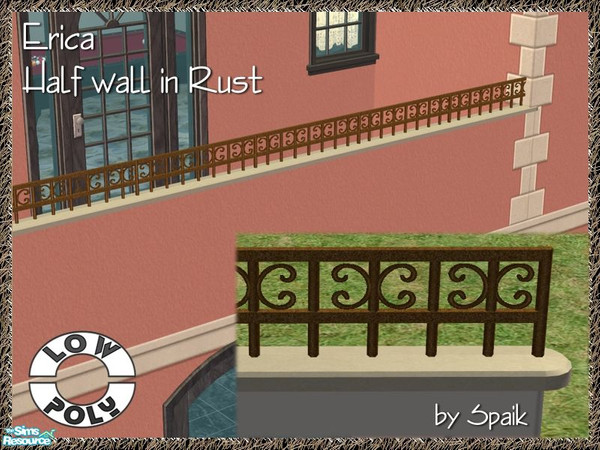 Sims 2 — Erica - Half Wall - Rust by Spaik — Half Wall with a wrought iron curvy rim, perfect for a porch or terrace.