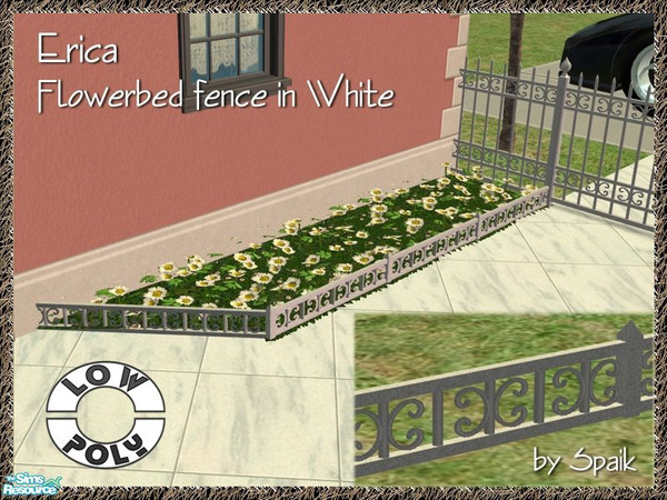 Sims 2 — Erica - Flowerbed Fence - White by Spaik — Flowerbed fence in wrought iron, with curvy details. Can be walked