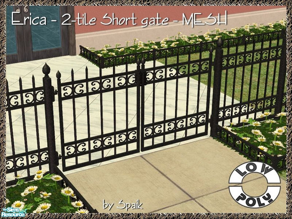 Sims 2 — Erica - 2-tile Short Gate - MESH by Spaik — Small gate, two-tiles wide, in wrought iron, with curvy details. Low