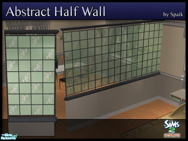 Sims 2 — Abstract Half Walls 09 by Spaik — This half wall has wooden top and bottom, and small stained glass panels with