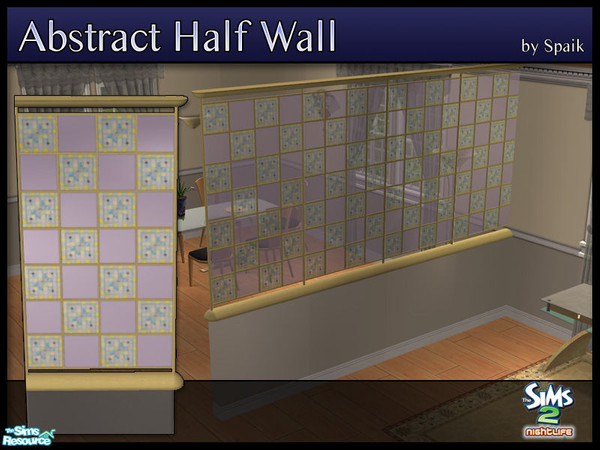 Sims 2 — Abstract Half Walls 10 by Spaik — This half wall has wooden top and bottom, and small stained glass panels with