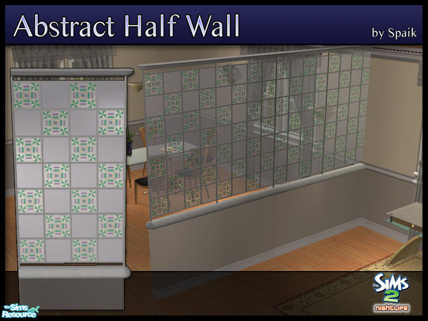 Sims 2 — Abstract Half Walls 11 by Spaik — This half wall has wooden top and bottom, and small stained glass panels with