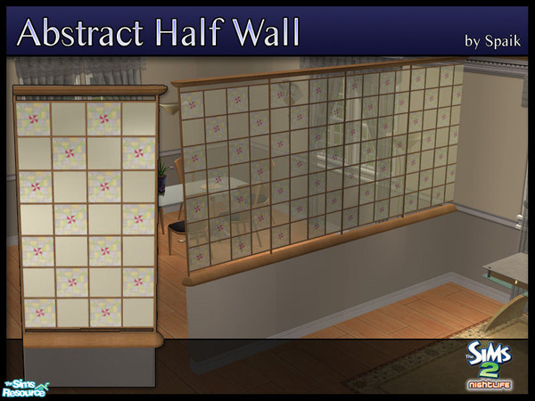 Sims 2 — Abstract Half Walls 12 by Spaik — This half wall has wooden top and bottom, and small stained glass panels with