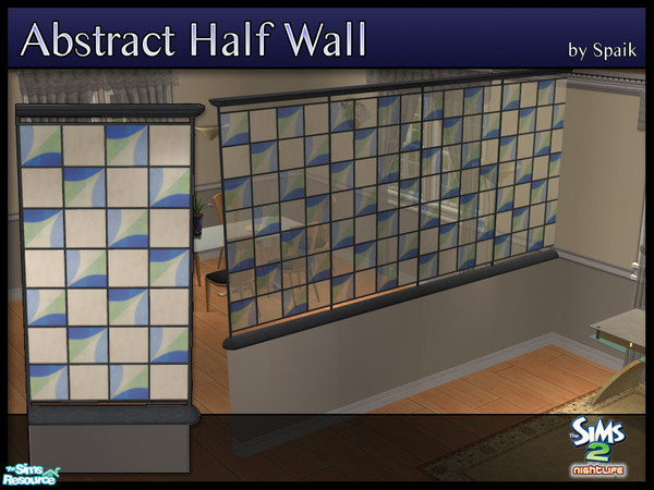 Sims 2 — Abstract Half Walls 02 by Spaik — This half wall has wooden top and bottom, and small stained glass panels with