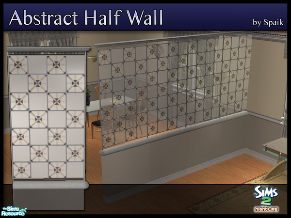 Sims 2 — Abstract Half Walls 03 by Spaik — This half wall has wooden top and bottom, and small stained glass panels with