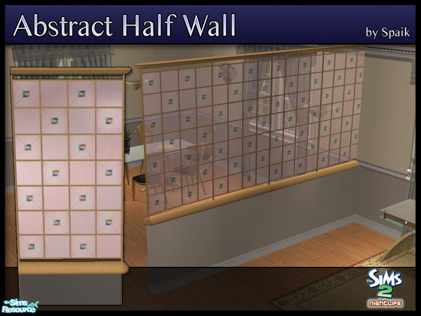 Sims 2 — Abstract Half Walls 04 by Spaik — This half wall has wooden top and bottom, and small stained glass panels with