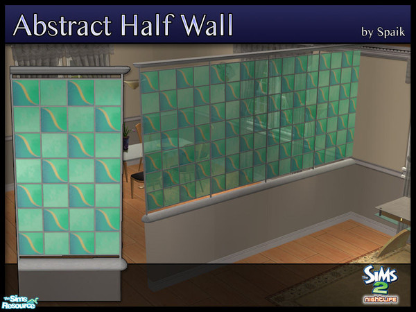 Sims 2 — Abstract Half Walls 05 by Spaik — This half wall has wooden top and bottom, and small stained glass panels with