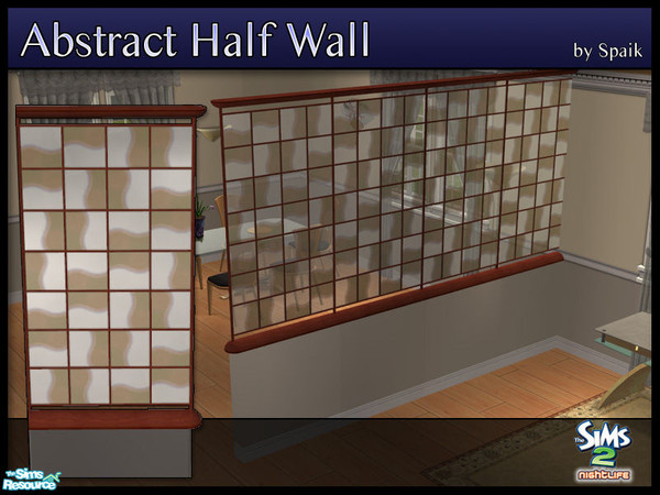 Sims 2 — Abstract Half Walls 06 by Spaik — This half wall has wooden top and bottom, and small stained glass panels with