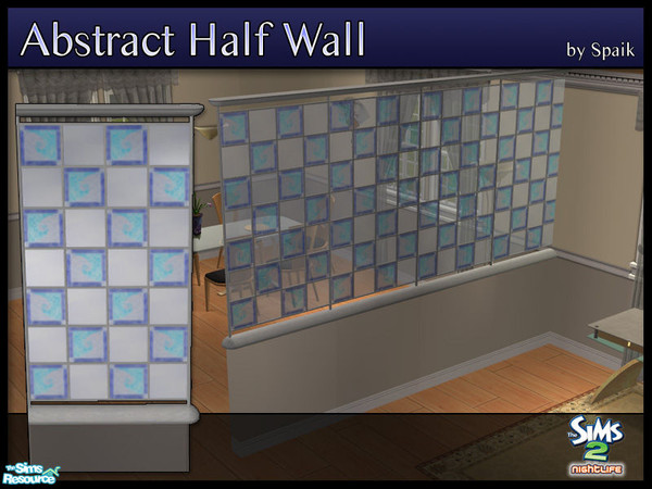 Sims 2 — Abstract Half Walls 07 by Spaik — This half wall has wooden top and bottom, and small stained glass panels with