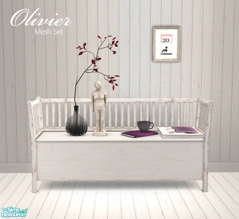 Sims 2 — Olivier Mesh Set by Murano — Bench with lots of clutter. Also included are a seat and a pillow without the towel