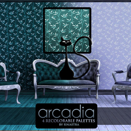 Sims 3 — Arcadia [Pattern] by Sinastra — This pattern has 4 recolorable palettes. It features a vine/leaf design. 