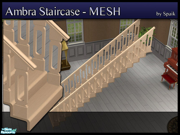 Sims 2 — Ambra Staircase MESH by Spaik — An open staircase, made of wood, with an usable tile under it. Railings can be