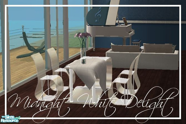 Sims 2 — Midnight White Delight by Midnight222 — A white glass recolour of Razzah\'s Modern Glass Dining set.