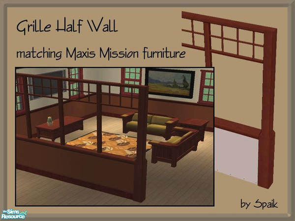Sims 2 — Grille Half Wall Mission Dark Wood by Spaik — Another half wall with the grille pattern on the upper side, this
