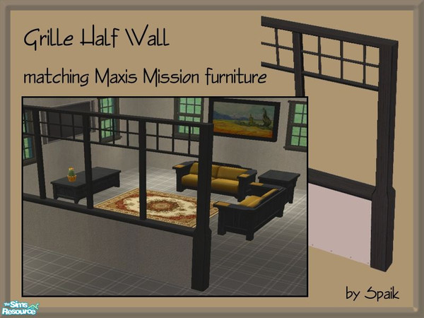 Sims 2 — Grille Half Wall Mission Black Wood by Spaik — Another half wall with the grille pattern on the upper side, this