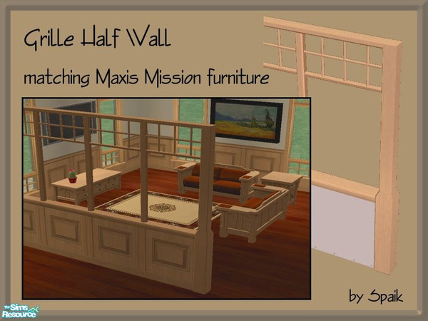 Sims 2 — Grille Half Wall Mission Light Wood by Spaik — Another half wall with the grille pattern on the upper side, this