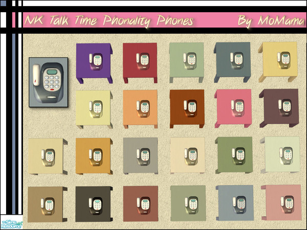 Sims 2 — NK Talk Time Phonality by MoMama — A set of recolors for the cute Freetime phones in 22 colors.
